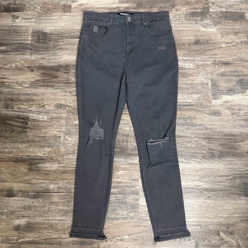 Express Women’s Gray High-Rise Stretch Ankle Length Distressed Legging Jeans S 6